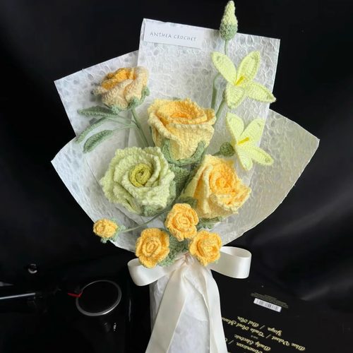 手工编织diy材料包蔷薇花混搭玫瑰自制毛线钩织礼物花成品送女友 - 图3