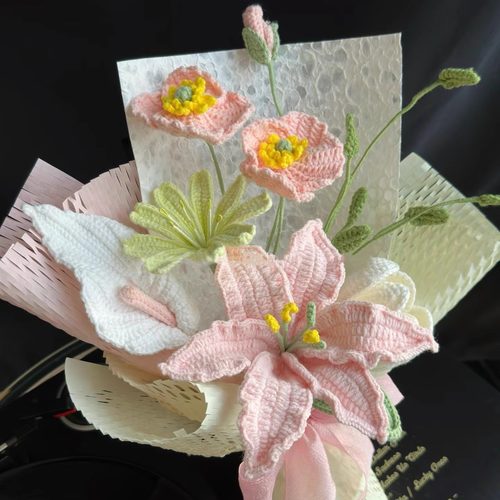 手工编织diy材料包蔷薇花混搭玫瑰自制毛线钩织礼物花成品送女友 - 图1