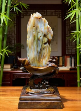 缅甸树化石原石天然硅化木奇石造型石玄关客厅镇宅冰种树化玉直销