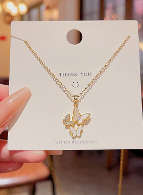 钛钢女蝴蝶满钻气质锆石