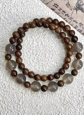 新款古风新中式叠戴双层木纹串珠手链小众文艺风闺蜜礼物