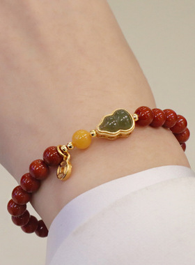 天然南红玛瑙手链S925银和田玉葫芦手串ins风小众设计高级感手串