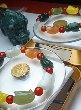 天然和田玉多彩手串佛珠男女