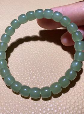 天然和田玉昆仑玉冰深晴淡雅直切转运珠老形珠手链手串素串饰品