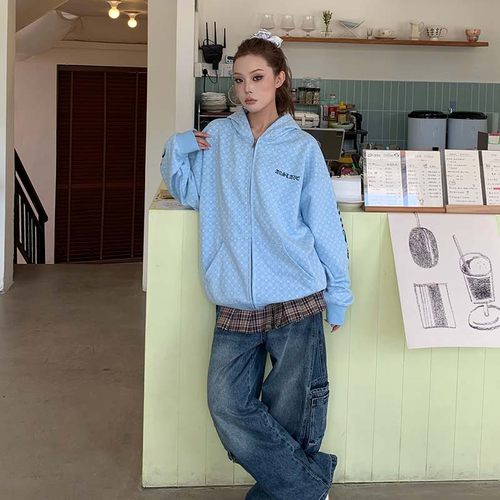 A11SALVE美式复古哥特字母满印重工外套美式百搭连帽卫衣街头男女 - 图1