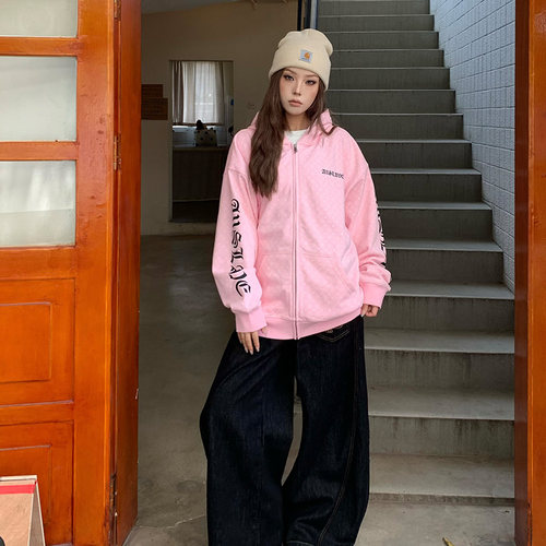 A11SALVE美式复古哥特字母满印重工外套美式百搭连帽卫衣街头男女 - 图3