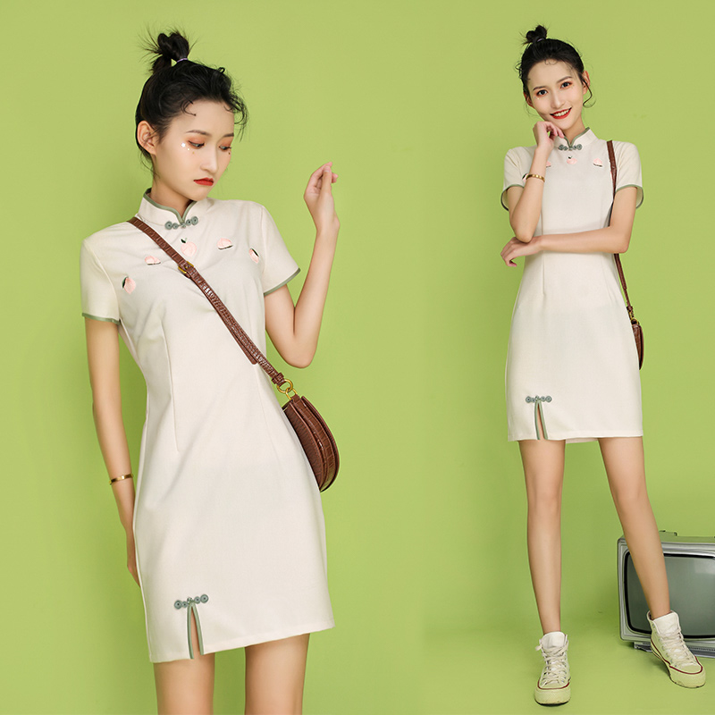 宋一一年新款小个子裙子小清新少女国风年轻款旗袍改良版连衣裙女夏2
