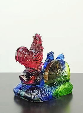 宋韶光2026马年吉祥物属牛[晨鸡报喜]吊坠摆件宋绍光招财琉璃装饰