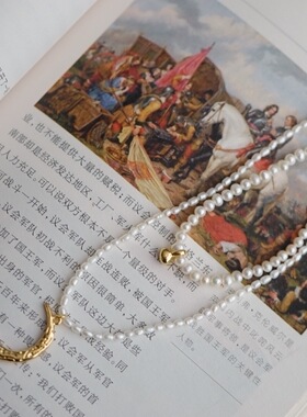 法式月牙天然珍珠复古毛衣项链