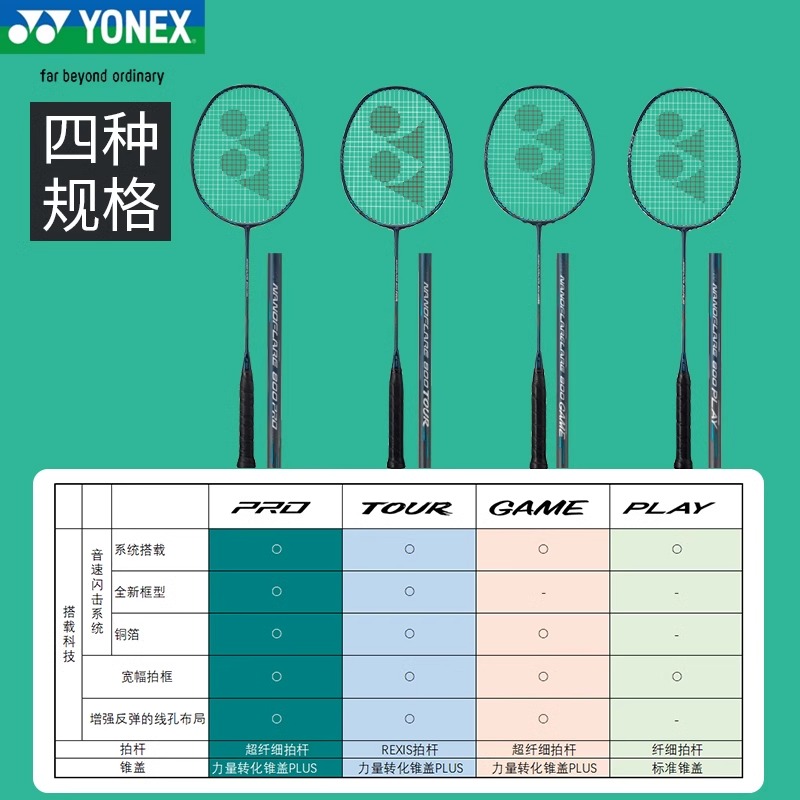 新款YONEX尤尼克斯羽毛球拍疾光NF800pro简版NF800tour碳素单拍 - 图0