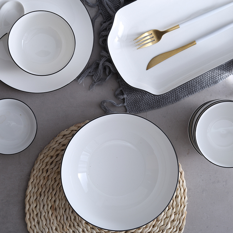 碗碟套装 家用欧式简约碗盘组合4人陶瓷碗筷盘子日式创意34头餐具