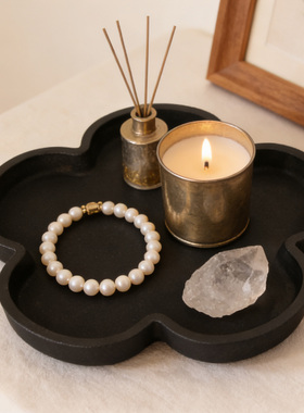 ins花朵托盘木质摆件北欧风极简风彩绘家居装饰摆件首饰盘工艺品