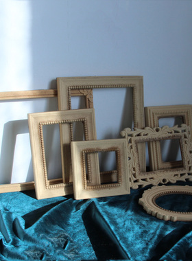 原木色ins大镜框木质镜框镜框画框复古婚纱家居欧式装饰拍摄道具