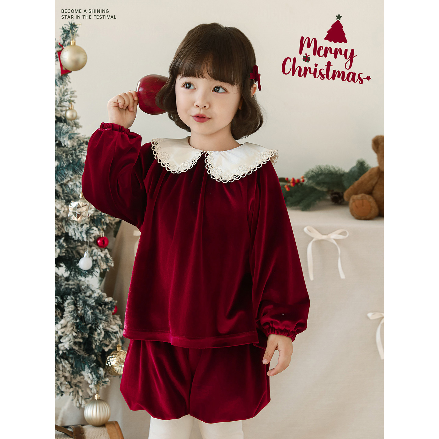 幼悠女童2025冬季新款加绒厚实保暖娃娃衫假两件打底裤圣诞节套装,淘宝优惠券,粉丝福利购,淘宝优惠卷