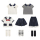 Youyou Girls College Style Series 2025 Summer Children's Navy Lapel Shirt POLO Loose Straight Leg Eight-Point Pants trendy