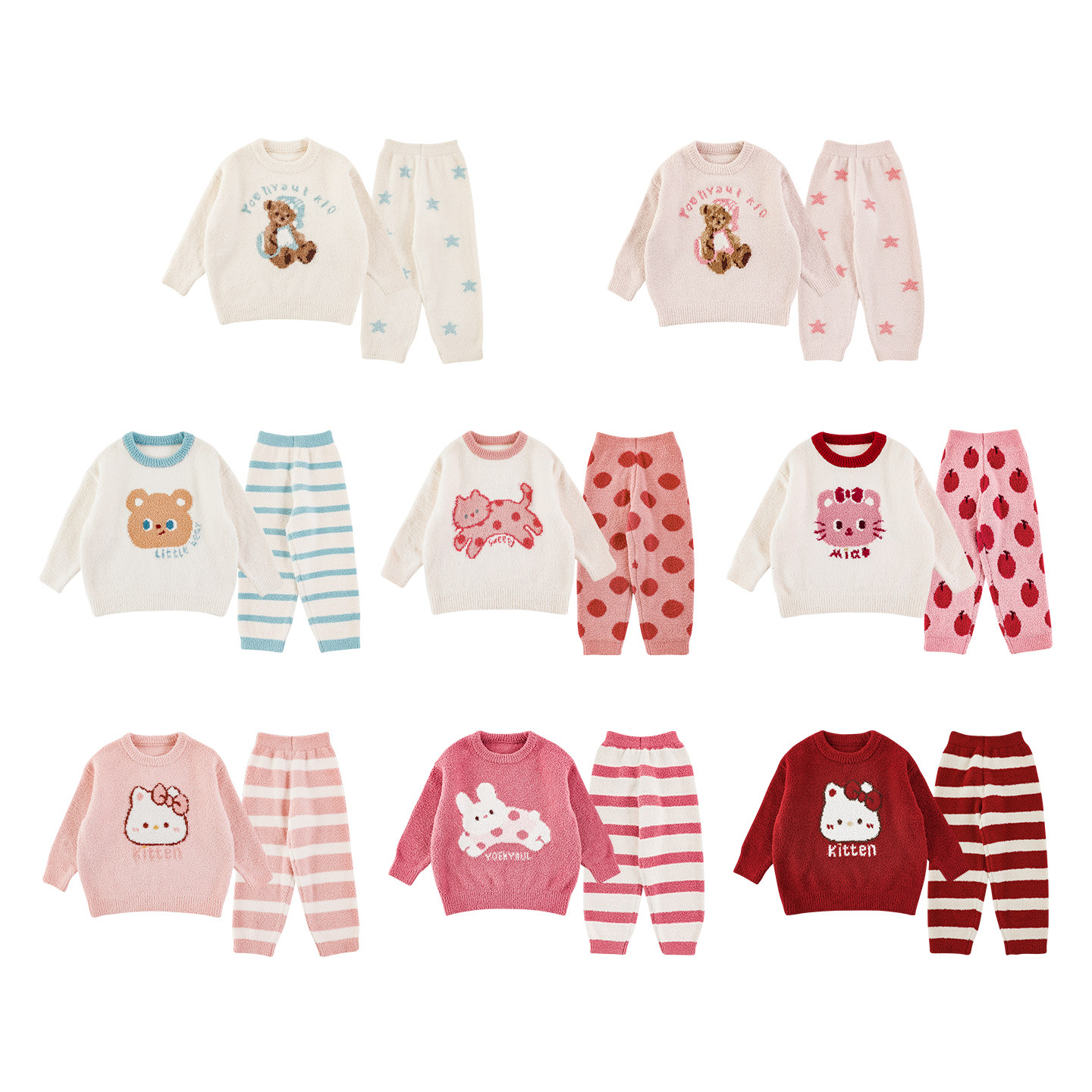 幼悠女童半边绒家居套装2025秋冬童趣可爱缤纷提花保暖睡衣两件套,淘宝优惠券,粉丝福利购,淘宝优惠卷