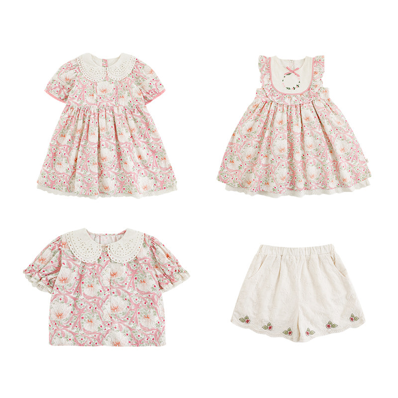 幼悠女童花园公主系列夏季泡泡袖娃娃衫镂空娃娃翻领连衣裙多件套,淘宝优惠券,粉丝福利购,淘宝优惠卷