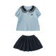 Youyou Girls Suit Summer New Contrast Navy Neck Puff Sleeve T-Shirt Cool Breathable Antibacterial A-Line Skirt