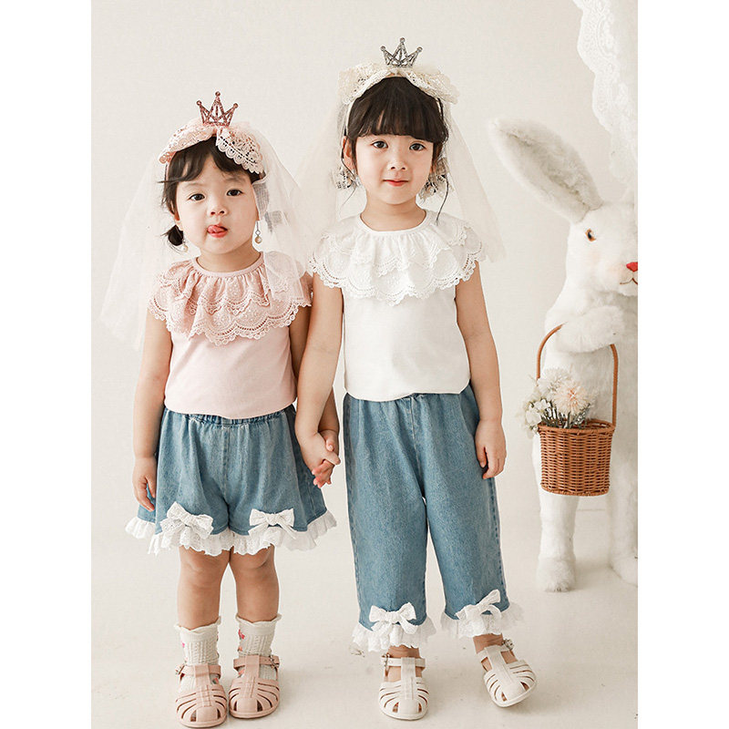 幼悠女童蕾丝边牛仔裤宝宝可爱蝴蝶结短裤2025夏季新款儿童裤子潮,淘宝优惠券,粉丝福利购,淘宝优惠卷