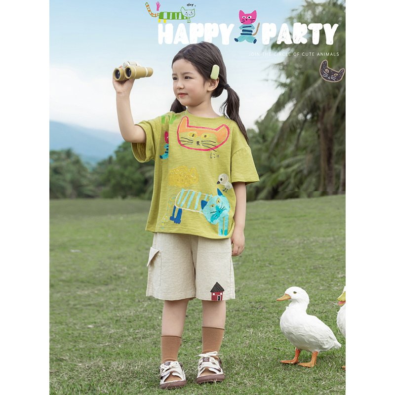 幼悠 女童卡通数码印花T恤2025夏季童趣可爱清爽吸湿宽松休闲短袖,淘宝优惠券,粉丝福利购,淘宝优惠卷