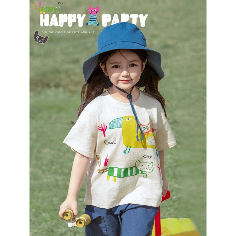 幼悠 女童卡通数码印花T恤2025夏季童趣可爱清爽吸湿宽松休闲短袖,淘宝优惠券,粉丝福利购,淘宝优惠卷