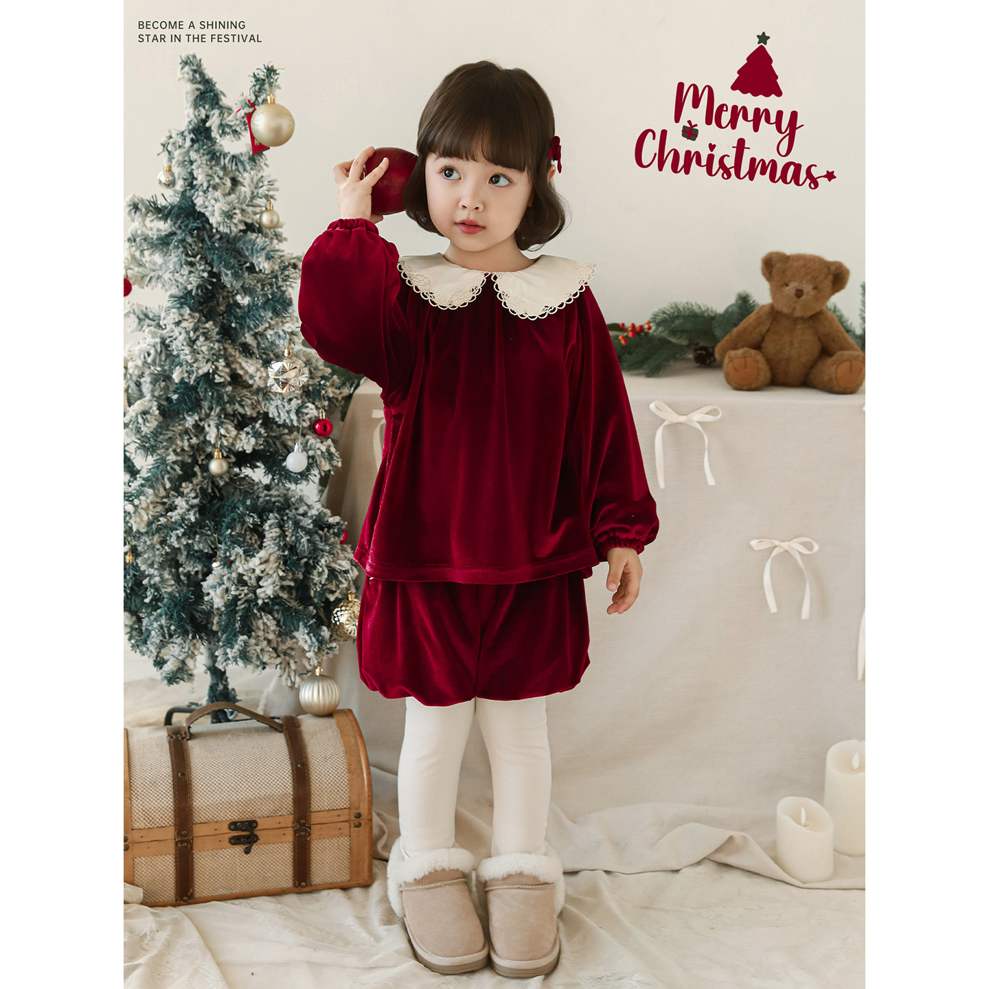 幼悠女童2025冬季新款加绒厚实保暖娃娃衫假两件打底裤圣诞节套装,淘宝优惠券,粉丝福利购,淘宝优惠卷