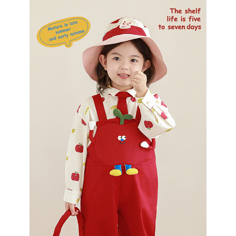 幼悠女童 苹果达人系列2025春季简洁翻领衬衫撞色插肩袖T恤多件套,淘宝优惠券,粉丝福利购,淘宝优惠卷