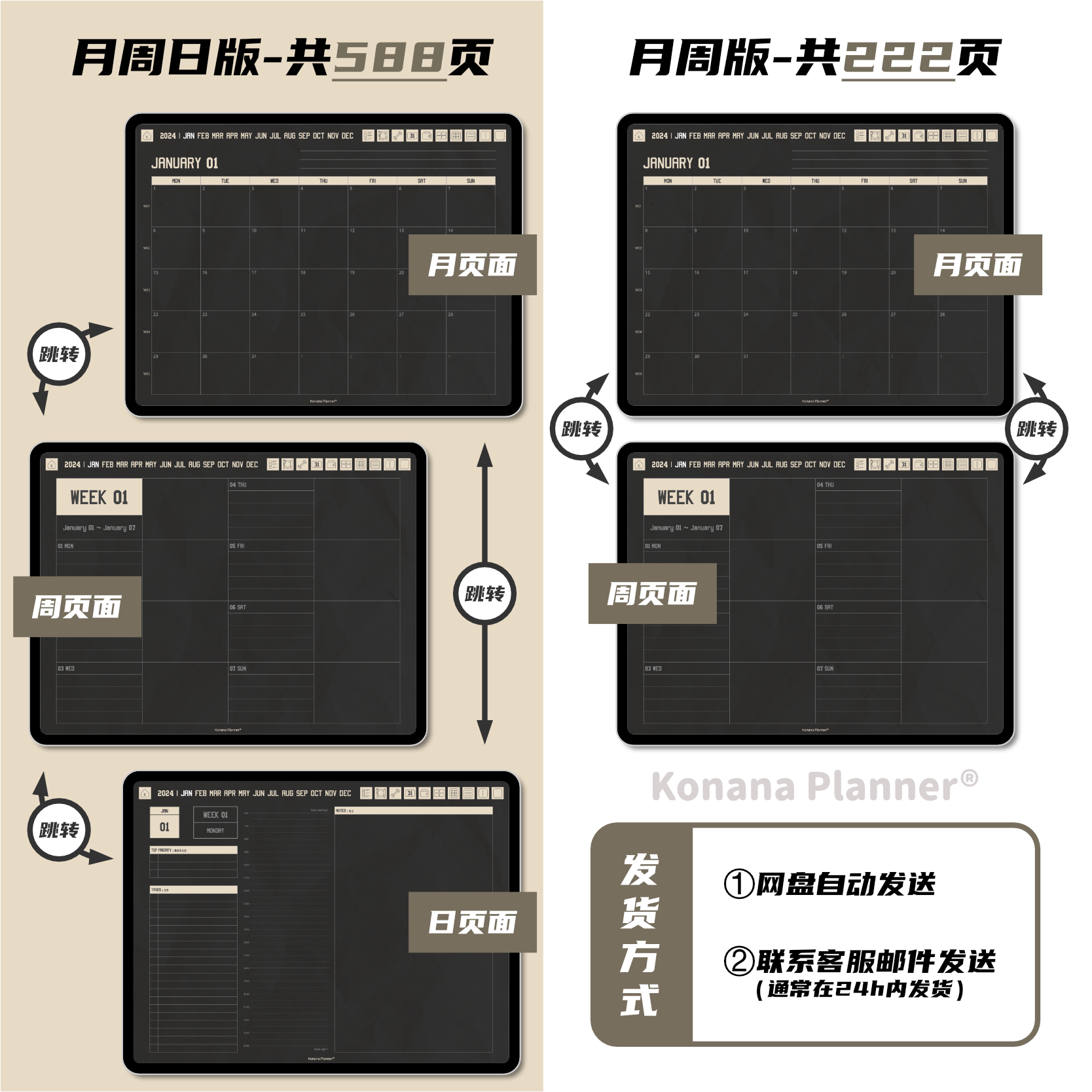 【2024皱纸】电子手帐模版效率goodnote计划表notability超链接 - 图0