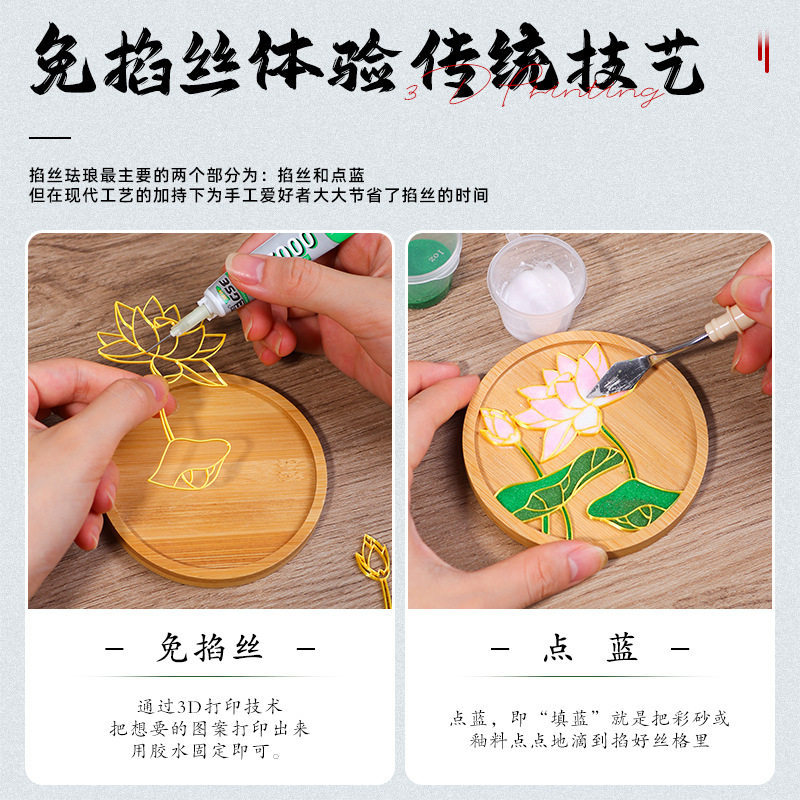 免掐丝珐琅杯垫diy手工材料包非遗文化暖场团建半小时活动半成品 - 图2