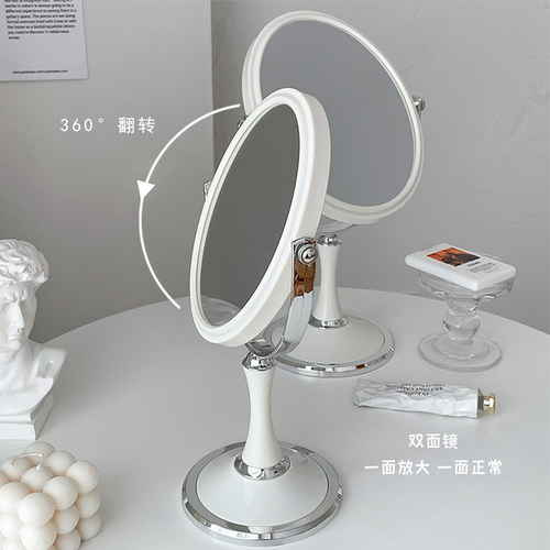 欧式复古高级化妆镜桌面台式ins双面镜子家用宿舍学生大号梳妆镜 - 图1