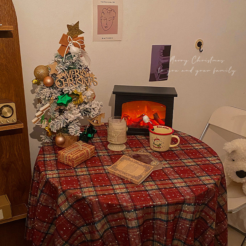 圣诞节桌布防水复古英伦红格子茶几圆桌新年拍照氛围感背景装饰品,淘宝优惠券,粉丝福利购,淘宝优惠卷