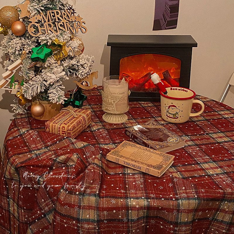 圣诞节桌布防水复古英伦红格子茶几圆桌新年拍照氛围感背景装饰品,淘宝优惠券,粉丝福利购,淘宝优惠卷
