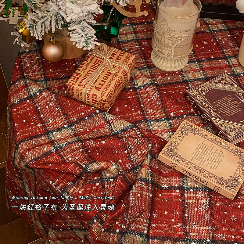 圣诞节桌布防水复古英伦红格子茶几圆桌新年拍照氛围感背景装饰品,淘宝优惠券,粉丝福利购,淘宝优惠卷