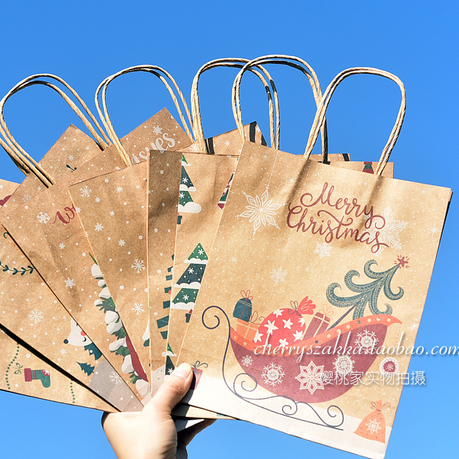 美式圣诞节卡通牛皮纸包装袋礼品袋手套围巾礼物毛衣手拎袋纸袋,淘宝优惠券,粉丝福利购,淘宝优惠卷