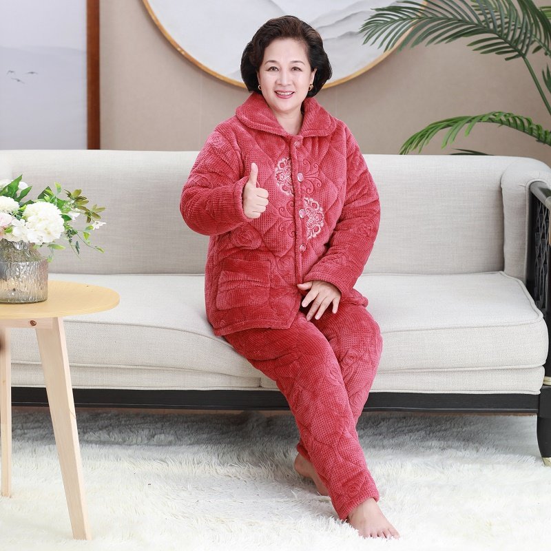 冬季中老年睡衣女珊瑚绒三层夹棉加厚加绒奶奶套装老人保暖家居服,淘宝优惠券,粉丝福利购,淘宝优惠卷