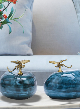 蜻蜓陶瓷中式风客厅玄关酒柜摆件