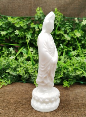 玉石阿富汗白玉站像观音菩萨摆件 莲花观音家居工艺品摆件