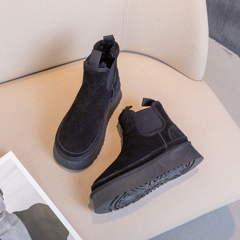 雪地靴女2025冬新款真皮切尔西靴女松糕厚底欧洲站时尚短筒靴棉靴,淘宝优惠券,粉丝福利购,淘宝优惠卷