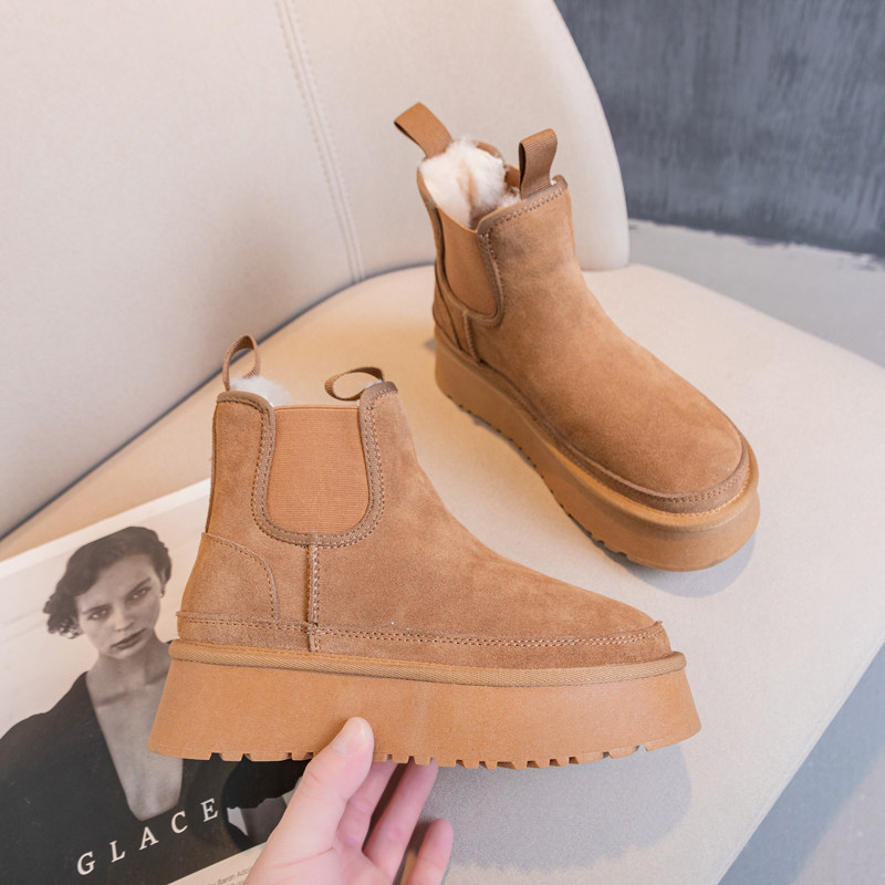 雪地靴女2025冬新款真皮切尔西靴女松糕厚底欧洲站时尚短筒靴棉靴,淘宝优惠券,粉丝福利购,淘宝优惠卷