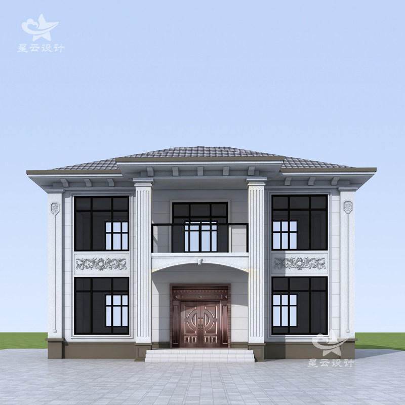 新中式二层别墅设计施工图纸两层小洋楼农村自建房设计图建房图纸_虎窝淘