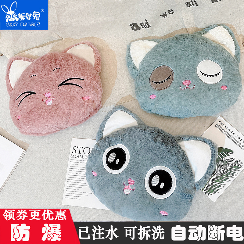 热水袋充电防爆电暖宝暖水袋注水可爱卡通煖宝宝毛绒暖手宝可拆洗 - 图1