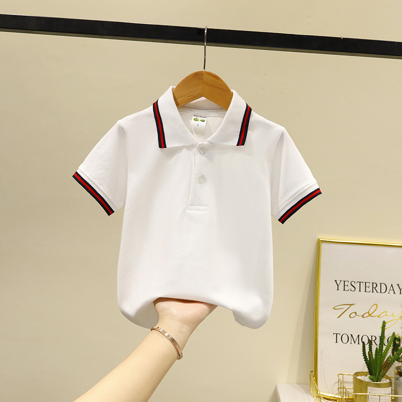 夏季男童短袖polo衫小学生校服中大儿童白色翻领T恤女童毕业班服