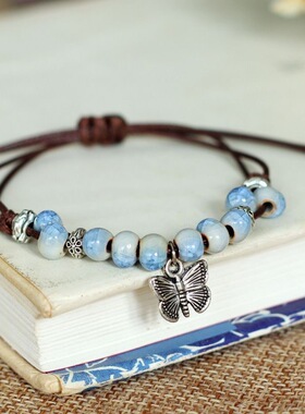 国潮蝴蝶陶瓷串珠编织手链