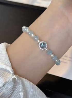 海蓝宝珍珠手串ins设计清冷感轻奢高级感颜值手串送女生礼物闺蜜