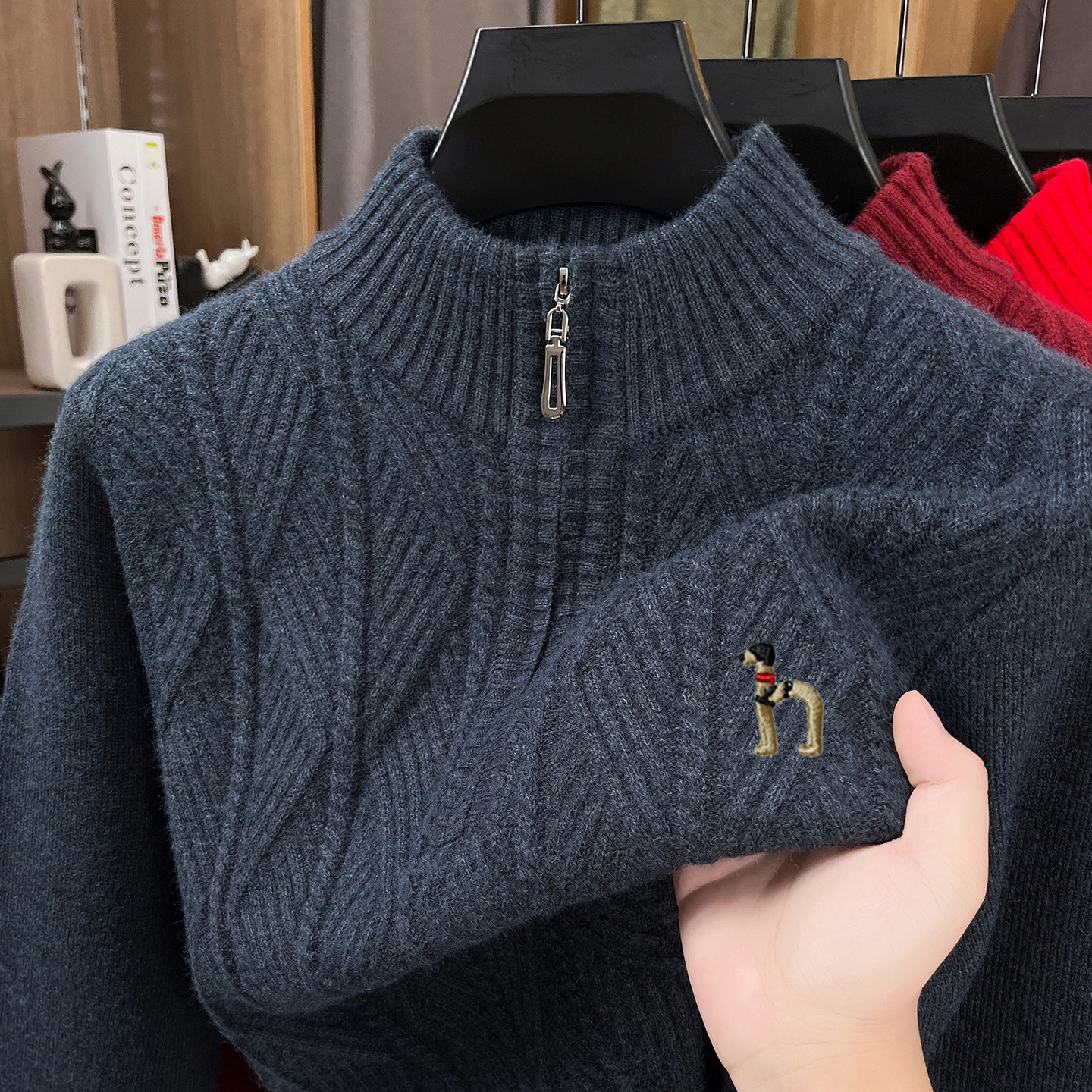 奥特莱斯撤柜秋冬季羊毛衫男士半高拉链领 长袖保暖打底针织毛衣,淘宝优惠券,粉丝福利购,淘宝优惠卷