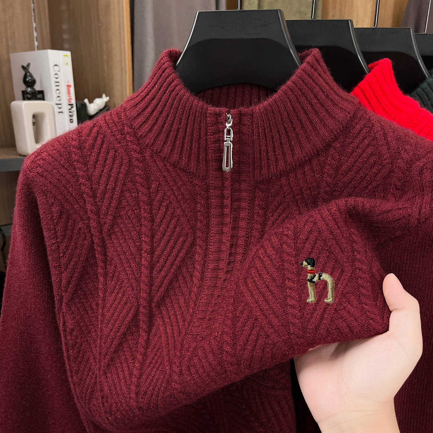 奥特莱斯撤柜秋冬季羊毛衫男士半高拉链领 长袖保暖打底针织毛衣,淘宝优惠券,粉丝福利购,淘宝优惠卷