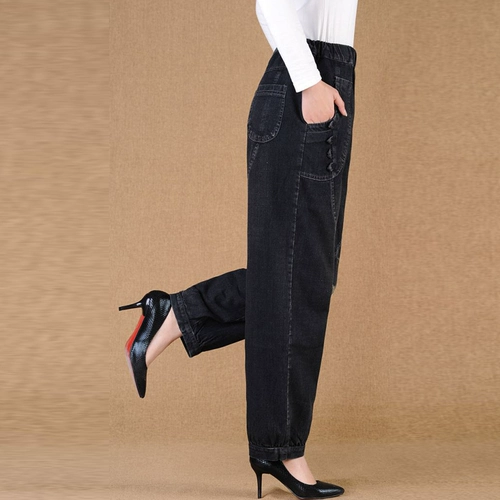 Фонарь для матери, весенние джинсовые штаны, оверсайз, для среднего возраста