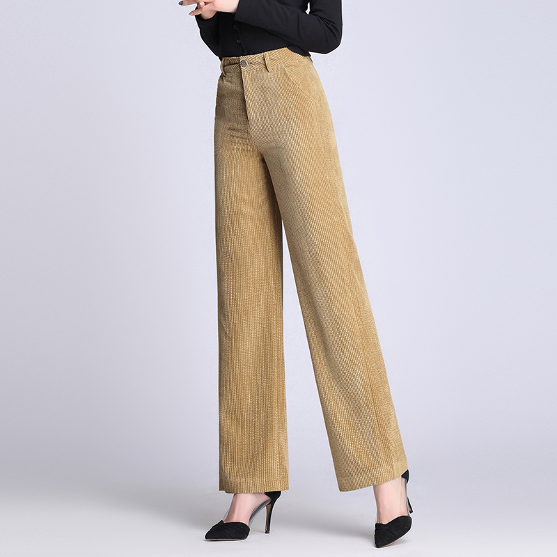 澜懿灯芯绒阔腿裤女秋冬厚款粗条绒直筒裤时尚坠感宽腿裤休闲女裤 - 图1