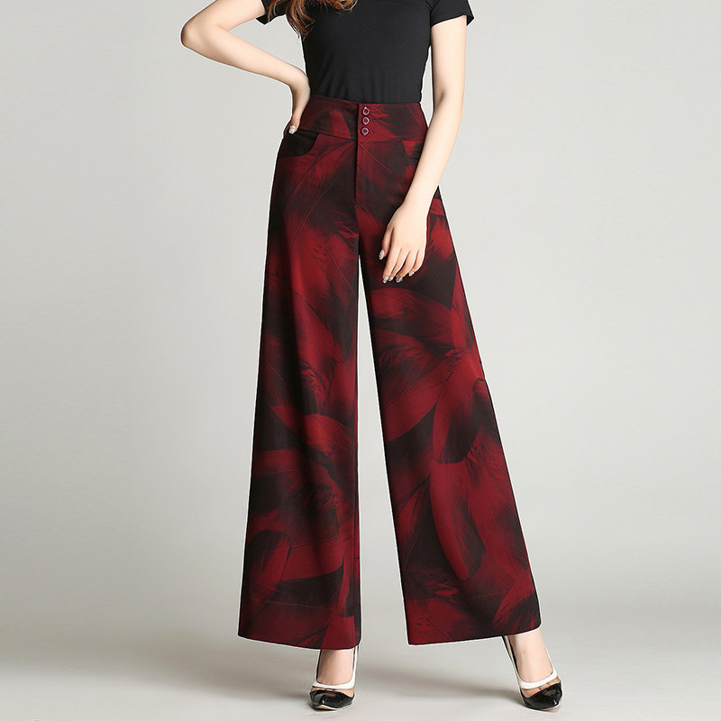 垂顺不打皱阔腿裤秋冬印花裤子女裤 澜懿西装裤/正装裤