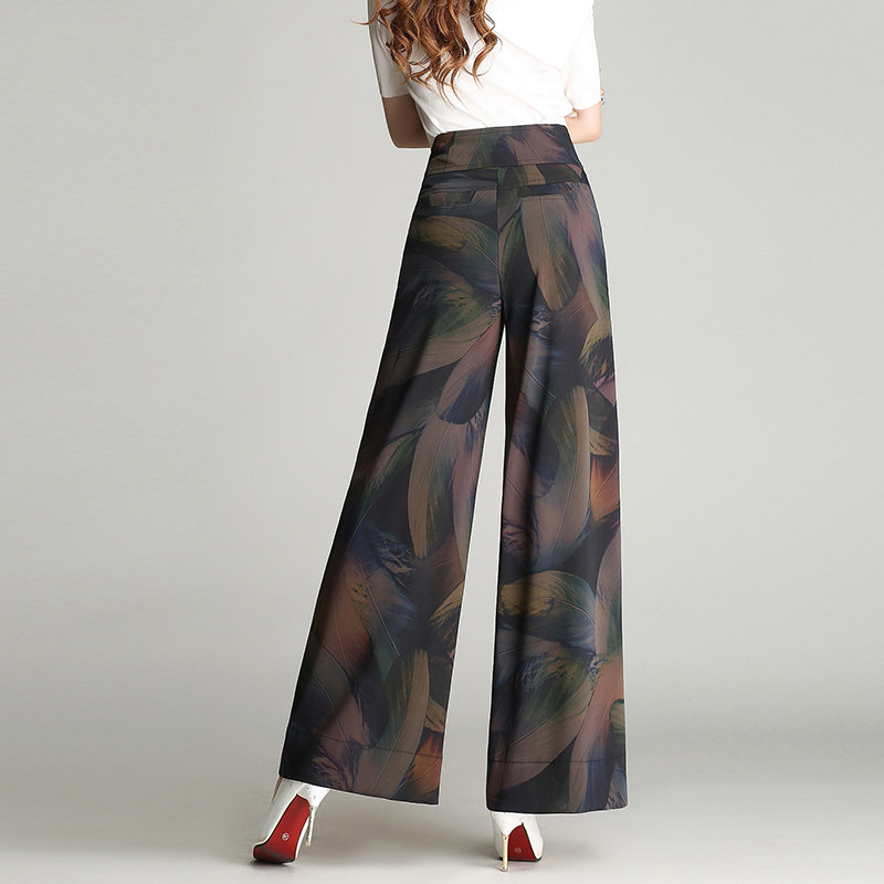 垂顺不打皱阔腿裤秋冬印花裤子女裤 澜懿西装裤/正装裤